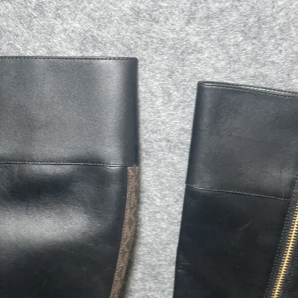 MICHAEL KORS $375 BLACK BROWN LOGO KINCAID RIDING BOOTS SZ 8 - Picture 3 of 13